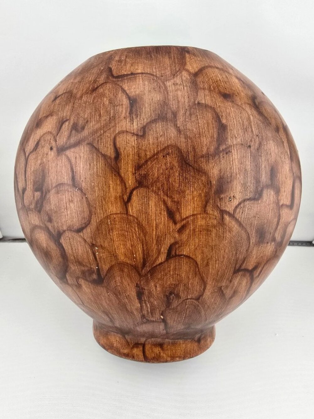 Handcrafted Wooden Floral-Patterned Vase With Natural Finish 8" Tall